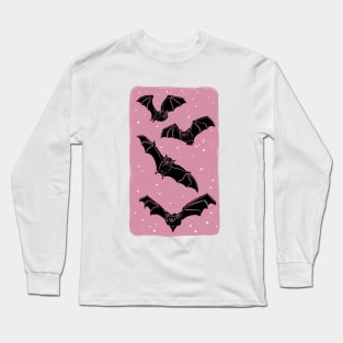 Night Bats in Pink Long Sleeve T-Shirt